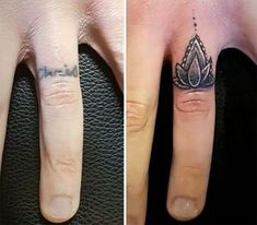 two different tattoos on one finger and the other hand with a crown tattoo on it