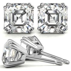 Asscher Cut Diamond Earrings With Prong Setting, Asscher Cut Prong Set Diamond Earrings, Everyday Earrings Studs, Earrings Double, Earrings Everyday, Solitaire Studs, Moissanite Earrings, Moissanite Jewelry, Deco Engagement Ring