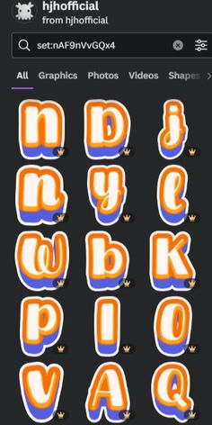 an orange and blue alphabet with letters on it