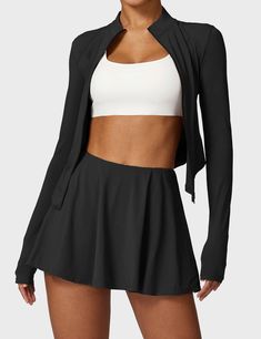 Elevate your sporty look with this 2-piece tennis skirt set, featuring a long-sleeve zip-up top and high-waisted skirt made from UPF50+ fabric that blocks 96% of UV rays. Lightweight and quick-drying, it offers comfort, breathability, and built-in shorts for added coverage. Perfect for tennis, golf, or casual wear—add both pieces to your cart!   Feature    Long sleeve top   Zipper design   Built-in shorts   UPF 50+   Moisture-wicking   Super soft fabric    Fabric    87% Nylon + 13% Spandex Golf Fitness, Sport Bra Top, Skirt Sets, V Cuts, Sporty Look, Tennis Skirt, Top Sales, Gym Wear, Sporty Style