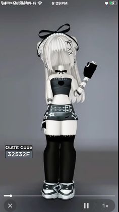 an animated girl in black and white outfit holding a cell phone up to her ear