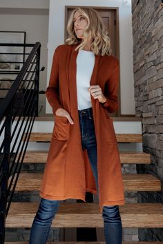 Central Park Cardigan | Rust Rust Cardigan, Tan Outfit, Cardigan Style, Colored Cardigans, Cardigan Outfits, Soft Sweater, Warm Autumn, Sweater Material, Cardigan Fashion