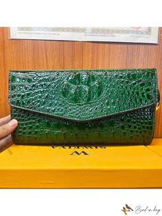 Bird in Bag - Patent Leather Crocodile Pattern Handbag Elegant Large Capacity Pouch Wallet, Elegant Large Capacity Wallet Pouch, Elegant Wallet With Large Capacity, Elegant Large Capacity Clutch Wallet, Green Crocodile Pattern Bag For Formal Occasions, Rectangular Clutch With Crocodile Pattern For Everyday Use, Daily Crocodile Pattern Clutch Shoulder Bag, Green Leather Clutch For Shopping, Daily Use Crocodile Pattern Clutch Bag