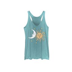 Celestial vibes abound on this juniors' sun and moon tank top. Celestial vibes abound on this juniors' sun and moon tank top. Scoopneck SleevelessFABRIC & CARE Cotton, polyester Machine wash Imported Size: Medium. Color: Blue. Gender: female. Age Group: kids. Pattern: Graphic. Material: Polyester|Cotton Blend|Cotton. Bohemian Summer Tops With Moon Print, Cotton Tops With Sun And Moon Design For Summer, Graphic Material, Moon And Sun, Kids Pattern, Colorful Portrait, Sun And Moon, Blue Gender, Pattern Graphic