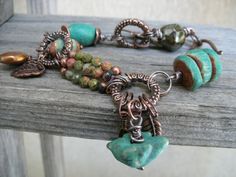 Amazonite Bracelet, Chunky Bracelet, Copper Turquoise, Ceramic Beads, Hand Made Jewelry, Copper Jewelry, Jewelry Projects, Turquoise Jewelry, Handmade Ceramic