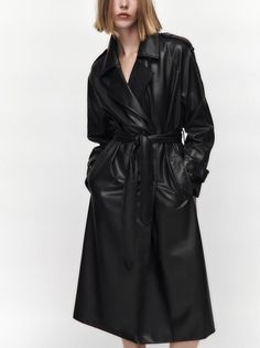 all black leather trench coat womens patent leather long coat for winter long jacket designer pleather trench coats for sale long black leather trench coat #leathercoat #maxicoat #leathertrench #trench #pleather