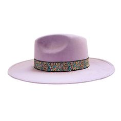 Introducing our stylish Rancher Hat, a perfect blend of comfort and fashion crafted for the modern adventurer. Made from durable polyester suede in an elegant purple hue, this hat exudes sophistication. Featuring a distinctive jacquard trim band, our Rancher Hat boasts a 4" brim and a 4" crown for a structured look that's both timeless and on-trend. The fitted elastic inner band and interior lining ensure a snug and comfortable fit. Please note, each hat is meticulously crafted with care, and no two are exactly alike. Due to the nature of our artisanal production process, this product is not mass-produced, making it truly unique. As such, we regret to inform you that this product is final sale and not eligible for returns. Please refer to our size guide to find your perfect fit: Size M: 22 Adjustable Wide Brim Purple Fedora, Adjustable Flat Brim Purple Felt Hat, Adjustable Purple Felt Hat With Short Brim, Purple Adjustable Flat Brim Felt Hat, Adjustable Purple Felt Hat With Flat Brim, Adjustable Lavender Wide Brim Hat, Adjustable Purple Fedora With Short Brim, Adjustable Purple Fedora Hat, Adjustable Purple Brimmed Fedora