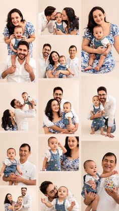 a collage of people holding and posing for pictures with their baby's parents