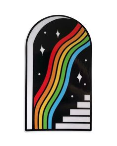 a black and white sticker with rainbows, stars and the moon on it