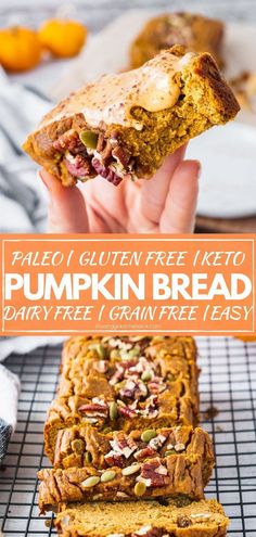 pumpkin bread with text overlay that reads palen gluten free keto pumpkin bread