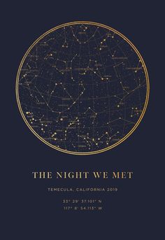 the night we met calendar with gold stars on a dark blue background, and text that reads