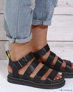 OrcaJump - Martin Buckle Open-Toe Sandals: Stylish Platform Footwear for Beach and Summer Activities Door Shoes, Roman Sandals, Two Piece Swimwear, Casual Black, Open Toe Sandals, White Casual, Shoe Sale, Types Of Shoes, Summer Looks