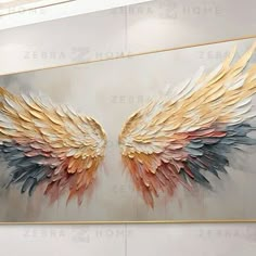 a large painting with two wings on the wall