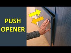 a person is opening a door with their hand and pointing to the open sign that says push opener