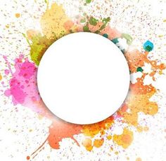 a white circle surrounded by colorful paint splatters