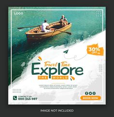 an advertisement for travel time explore the world with two people in a boat on water