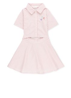 - Pink Palm Angels cotton dress for girl - Collar - All-over contrasting color striped pattern - Front contrasting color embroidered 3 Palms logo - Front buttons fastening - Side zipComposition: 100% Cotton Spring Cotton Dresses With Contrast Stripes, Cotton Short Sleeve Dresses With Vertical Stripes, Short Sleeve Cotton Dress With Vertical Stripes, Cotton Dress With Vertical Stripes And Short Sleeves, Playful Striped Short Sleeve Dress, Cute Striped Cotton Dress, Summer Dress With Striped Collar And Short Sleeves, Preppy Striped Cotton Dress, Cotton Short Sleeve Dress With Striped Collar