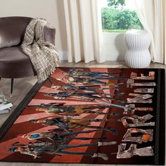 an area rug with many different characters on it