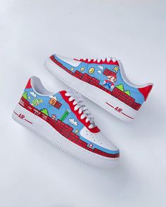 Custom Painted Shoes, Custom Air Force 1, The Cartoon, Red House, Whimsical Design, Painted Shoes, Custom Sneakers, British Indian Ocean Territory, Equatorial Guinea