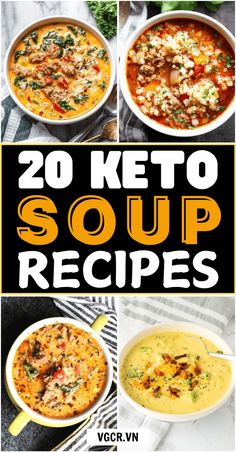 20 keto soup recipes with text overlay