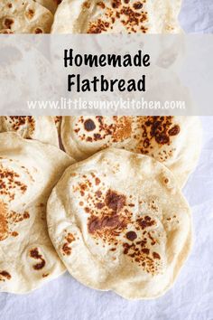 homemade flatbreads on a white background with text overlay that reads homemade flatbread