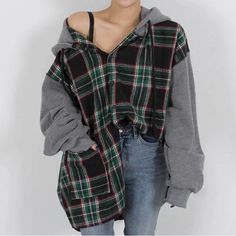 Loose Long Sleeve Plaid Hooded Style – Tomscloth Gray Winter Tops With Adjustable Hood, Casual Plaid Hooded Hoodie, Winter Plaid Hooded Hoodie, Plaid Long Sleeve Hoodie For Winter, Casual Plaid Long Sleeve Sweatshirt, Casual Long Sleeve Plaid Sweatshirt, Winter Plaid Cotton Hoodie, Plaid Cotton Hoodie For Winter, Plaid Cotton Hooded Hoodie