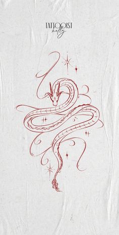 a red ink drawing of a snake on white paper