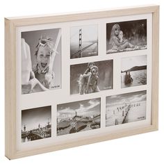 a wooden frame with multiple pictures on it