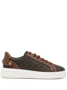 brown leather panelled design branded heel counter round toe front lace-up fastening flat rubber sole Brown Vulcanized Sole Lace-up Platform Sneakers, Brown Vulcanized Lace-up Platform Sneakers, Brown Lace-up Platform Sneakers With Vulcanized Sole, Luxury Rubber Heel Cap Lace-up Sneakers, Luxury Lace-up Sneakers With Rubber Heel Cap, Designer Brown Calf Leather Sneakers, Brown Lace-up High-top Sneakers With Textured Sole, Brown Calf Leather Sneakers With Contrast Sole, Brown Leather Platform Sneakers With Vulcanized Sole