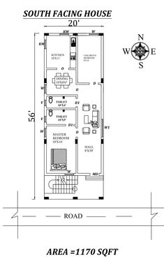 the floor plan for an apartment in south facing house