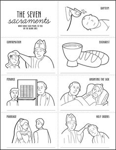 the seven sacraments coloring page for kids with pictures and instructions to color on them