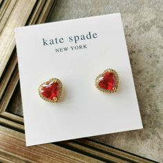 New With Dust Bag Kate Spade My Love Pave Gold Heart Ruby Red Earrings Cubic Zirconia Titanium Posts Signature Spade Backs Kate Spade Heart, Ruby Earrings, Red Earrings, Spade Jewelry, Kate Spade Jewelry, Gold Heart, Kate Spade Bag, Heart Of Gold, Ruby Red