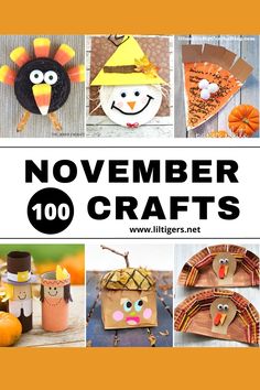 a collage of paper crafts with the words november on it and images of turkeys,