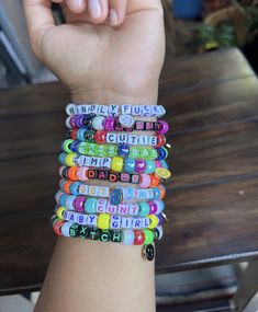 10 for $10 assorted kandi bracelets, half are made with evil eye and smiley face charms. Perfect for any EDM festival or rave & PLUR Rave Candies Idea, Rave Candy Ideas, Kandi Inspo Single, Simple Kandi Ideas, Rave Bracelets Ideas, Rave Candy Bracelets Ideas, Kandi Bracelets Aesthetic, Kandi Bracelets Rave, Rave Inspiration