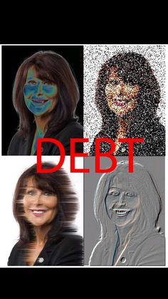 a collage of photos with the words debt on them