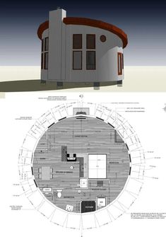 a round house is shown with plans for the floor and walls, as well as an architectural