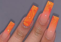 Baddie Nails Acrylic Orange, Long Acrylic Nails Summer Colors, Nails 2023 Trends Summer Orange, Orange Nails Birthday, Orange Acyrilics Nails, Orange Nails Ideas Summer, Acrylic Nails Orange Design, Nail Inspiration Orange, Orange Inspired Nails