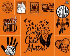 the logos for every child matters are designed in black and orange, with hand prints