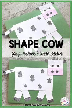 the shape cow is cut out from paper and placed on top of a piece of construction paper