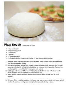 the instructions for making pizza dough are shown in this page, which shows how to make them