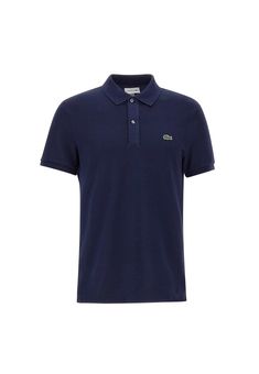 Lacoste men's cotton polo shirt, navy blue, classic collar, two-button fastening, short sleeves, ribbed hems, side slits on hem, iconic logo on chest, slim fit. Composition: 100% Cotton Classic Navy Fitted Polo Shirt, Classic Fitted Navy Polo Shirt, Navy Fitted Polo Shirt, Polo Shirt Lacoste, French Clothing Brands, René Lacoste, Navy Polo Shirt, Crocodile Logo, French Outfit