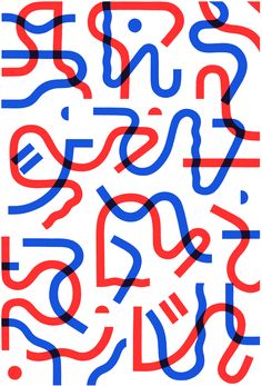 an abstract pattern with red, white and blue lines in the form of letters on a white background