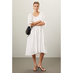 White (100% Cotton). Casual dress. Short sleeves. Scoop neck. Pull on closure. 40" from shoulder to hemline. Imported. Casual Midi Dress With Straight Neckline For Daywear, Midi Dress With Straight Neckline For Spring Daywear, Spring Midi Dress With Straight Neckline For Daywear, Feminine Midi Dress With Straight Neckline For Day Out, Elegant Spring Midi Dress With Scoop Neck, Elegant Scoop Neck Midi Dress For Spring, Summer White Puff Sleeve Dress With Straight Neckline, Scoop Neck Dress For Spring Brunch, Scoop Neck Spring Brunch Dress