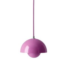 a purple light hanging from a ceiling fixture