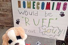 a teddy bear sitting in front of a sign that says, homeowning would be ruff about you