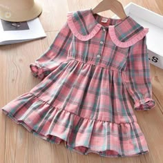 Western Style Dresses, Dress Idea, Ruffled Collar, Girls Sweet, Girls Toddler, Spring Summer Dress, Baby Shirts, Pink Plaid