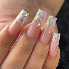 Clear Nails Acrylic, Nail With Glitter, Luv Nails, Baby Glitter, Clear Acrylic Nails, G Nails, Manicure Nail Designs, Ombre Nails Glitter, Girly Acrylic Nails