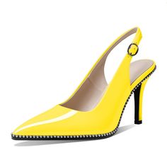 PRICES MAY VARY. 🐹👗【Key Features】They are comfortable High Heel Slingback Pumps, Nicely Designed with beautiful Silver Beads, Classic sexy Pointed Toe Slip On. High heels Slingbacks are the most common Pumps that every women wears, and these slingbacks are fashion, classic and comfortable,they are sewed inside, and the stitches are wrap inside, so the edge are soft and comfortable. 🐹👗【9 CM/3.5 Inches Stilettos】Comfy High heel, if you are thinking of a pair of High heels pumps, these stilettos heels Slingbacks are exactly waht you are looking for. These stilettos pumps give you confidence walking around, attending any casual parties 🐹👗【Fashion Sliver Beads】Fassionable, classic and sexy silver beads make these high Heel pumps a unique pumps that will get lots of compliments walking aro Summer Fitted Patent Leather Slingback Pumps, Summer Patent Leather Slingback Pumps, Yellow Open Toe Slingback Pumps For Party, Yellow Slingback Pumps For Party, Yellow Slingback Heels For Party, Elegant Yellow Slingback Pumps For Spring, Yellow Ankle Strap Slingback Pumps For Party, Yellow Pointed Toe Slingback Pumps For Evening, Chic Yellow Slingback Pumps For Party