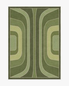 a green rug with an abstract design in the middle