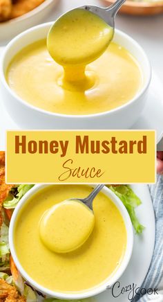 yellow honey mustard sauce in a white bowl with a silver spoon Bojangles Honey Mustard Recipe, French Tacos, Mustard Recipes, Honey Mustard Sauce Recipe, Ham Sauce, Crispy Chicken Salads, Appetizer Easy, Honey Mustard Recipes, Cozy Cook